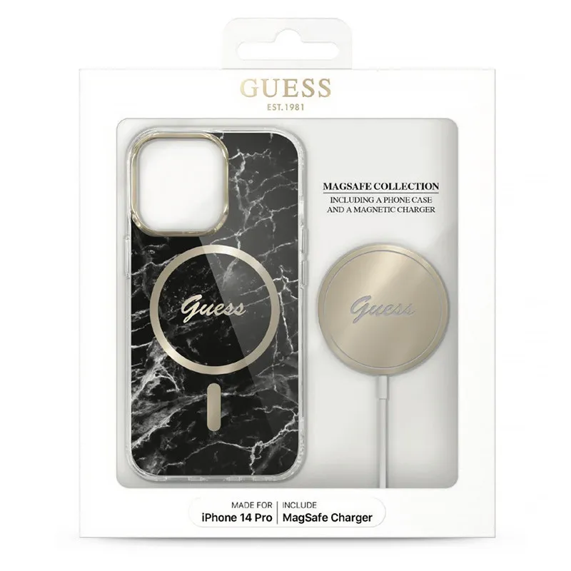 iPhone 14 Pro | Coffret GUESS Coque Marbre + Chargeur MagSafe