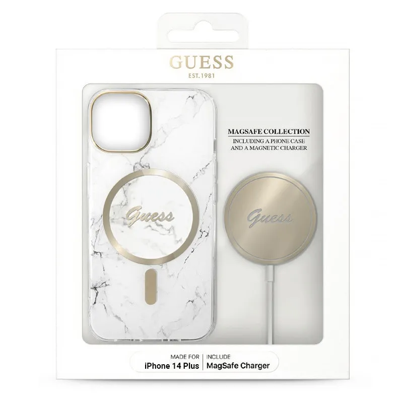 iPhone 14 Plus | Coffret GUESS Coque Marbre + Chargeur MagSafe iPhone 14 Plus | Coffret GUESS Coque Marbre + Chargeur MagSafe