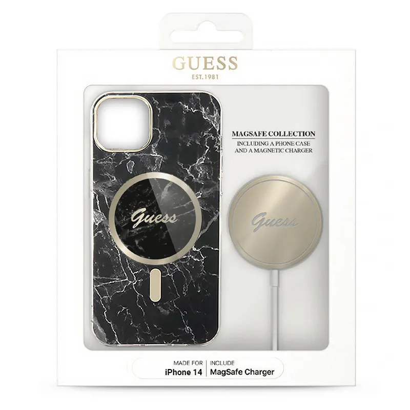 iPhone 14 | Coffret GUESS Coque Marbre + Chargeur MagSafe
