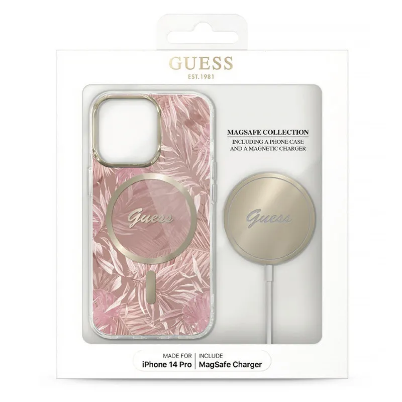 iPhone 14 Pro | Coffret GUESS Coque Jungle + Chargeur MagSafe