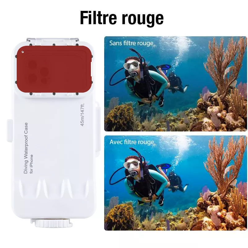 Démonstration d'une prise de vue sous-marine en plongée avec le caisson étanche iPhone 45 mètres.