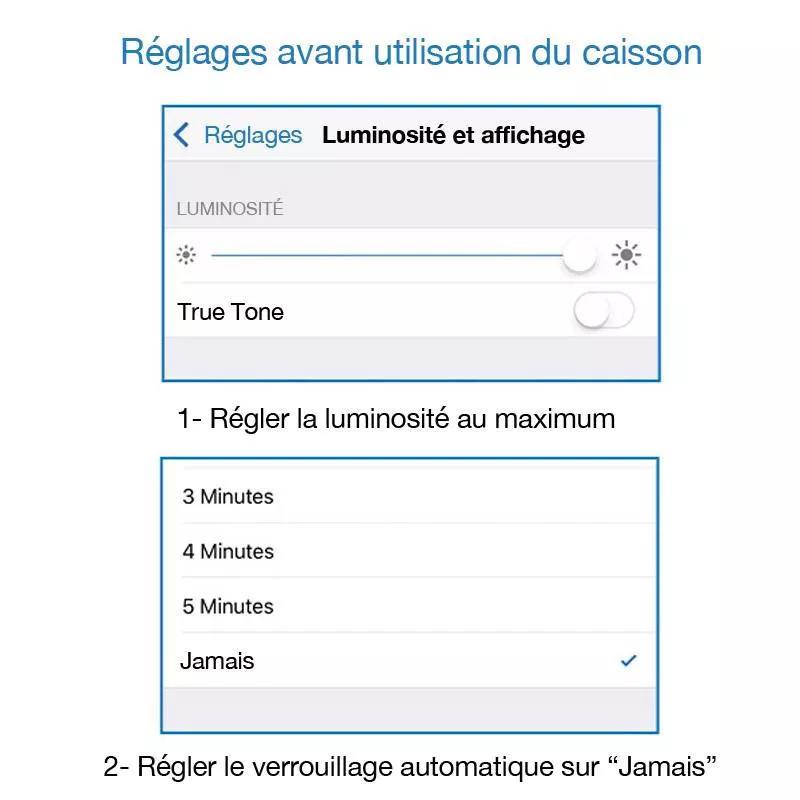 Le pack complet : caisson de plongée iPhone, dragonne de sécurité, filtres de couleur et kit d'entretien.