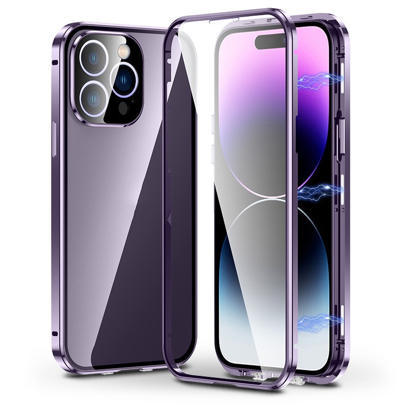 Coque Magnétique IPhone 12/Pro/mini/Pro Max + 2 Verres Trempés + 2 Protections Caméra - Transparent