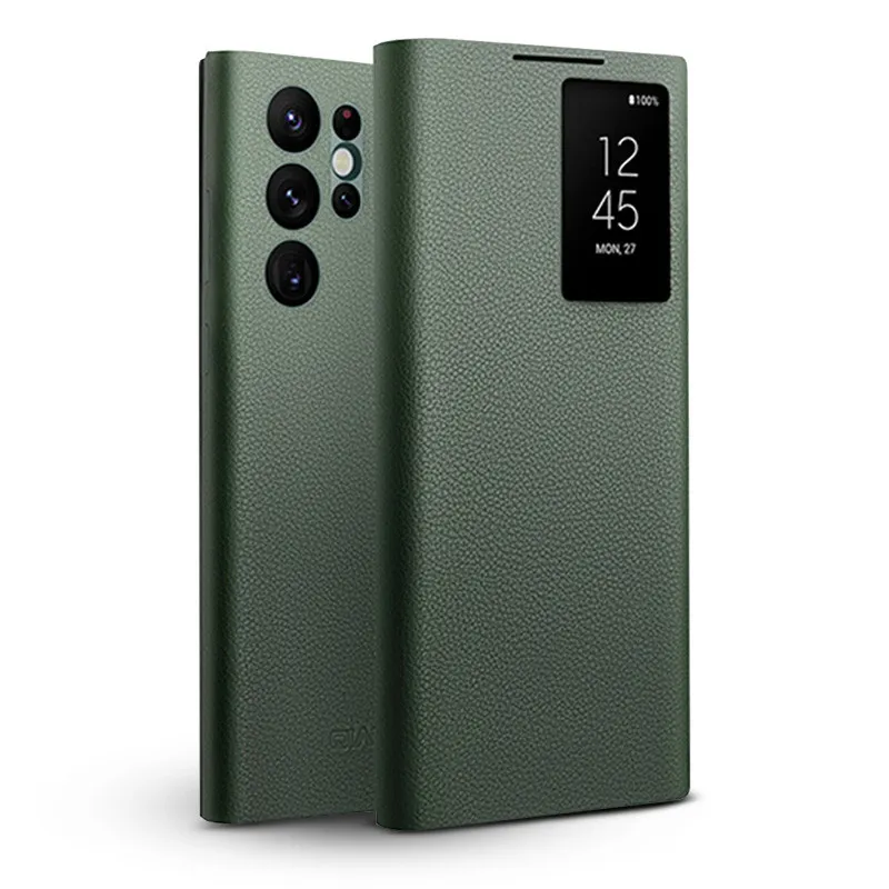 Étui Fenêtre QIALINO en Cuir Véritable pour Galaxy S22 Ultra Étui Fenêtre QIALINO en Cuir Véritable pour Galaxy S22 Ultra