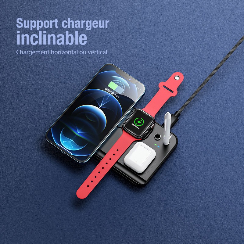 Blanc) Chargeur à induction, station de charge rapide sans fil 5 en 1