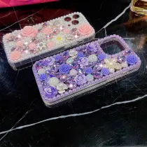 iPhone 15 Pro Max | Coque Strass & Roses 3D