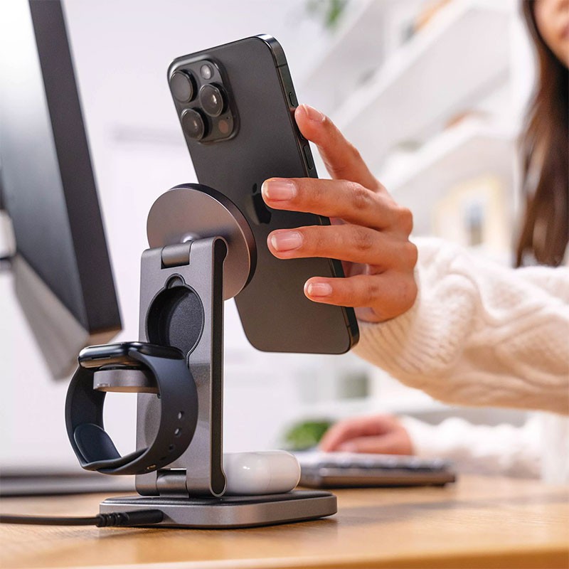 Chargeur Induction,Chargeur sans Fil 3 en 1 avec Câble USBA Type-C, Copatible pour iPhone15/14