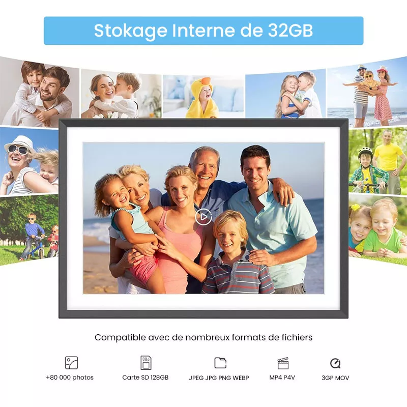 ARZOPA Cadre Photo Numérique 10,1 Pouces WiFi - Écran Tactile IPS HD 1280x800 Avec 32GB