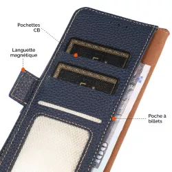 Étui Portefeuille KHAZNEH en Cuir Véritable pour Galaxy S21