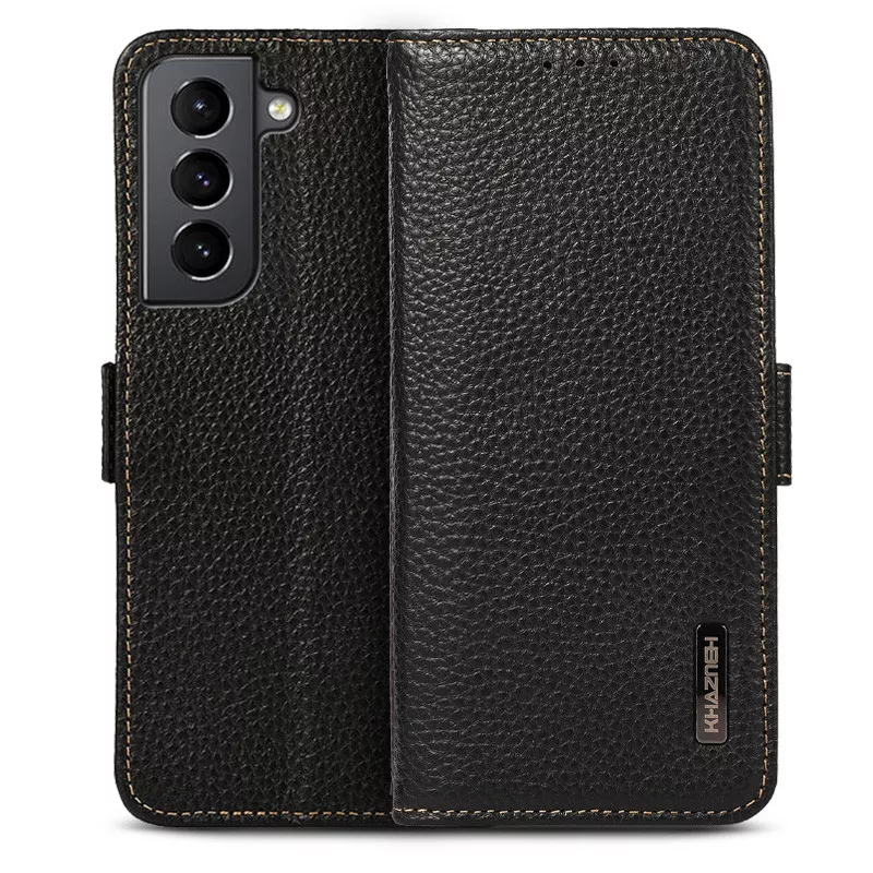 Étui Portefeuille KHAZNEH en Cuir Véritable pour Galaxy S21+