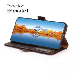 Étui Portefeuille KHAZNEH en Cuir Véritable pour Galaxy S21+