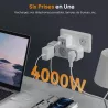 Multiprise TESSAN 6-en-1 | 3 Électriques | 2 USB-A | 1 USB