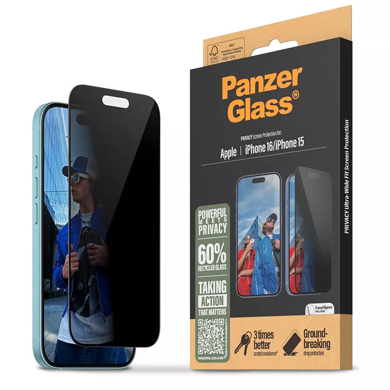 iPhone 16 | Protection Écran Privée PANZER GLASS Ultra-Wide Fit