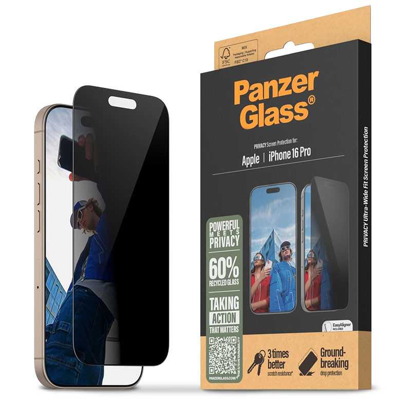 iPhone 16 Pro | Protection Écran Privée PANZER GLASS Ultra-Wide Fit iPhone 16 Pro | Protection Écran Privée PANZER GLASS Ultra-Wide Fit