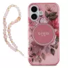 iPhone 16 | Coque MagSafe GUESS IML Flowers & Sangle Perlée