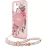 iPhone 16 | Coque MagSafe GUESS IML Flowers & Sangle Perlée