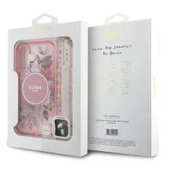 iPhone 16 | Coque MagSafe GUESS IML Flowers & Sangle Perlée