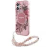 iPhone 16 Plus | Coque MagSafe GUESS IML Flowers & Sangle Perlée