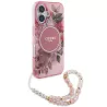 iPhone 16 Plus | Coque MagSafe GUESS IML Flowers & Sangle Perlée