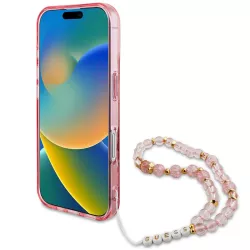 iPhone 16 Plus | Coque MagSafe GUESS IML Flowers & Sangle Perlée