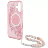 iPhone 16 Plus | Coque MagSafe GUESS IML Flowers & Sangle Perlée
