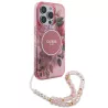 iPhone 16 Pro | Coque MagSafe GUESS IML Flowers & Sangle Perlée
