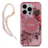 iPhone 16 Pro Max | Coque MagSafe GUESS IML Flowers & Sangle Perlée