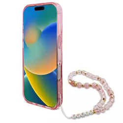 iPhone 16 Pro Max | Coque MagSafe GUESS IML Flowers & Sangle Perlée