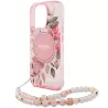 iPhone 16 Pro Max | Coque MagSafe GUESS IML Flowers & Sangle Perlée