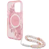 iPhone 16 Pro Max | Coque MagSafe GUESS IML Flowers & Sangle Perlée