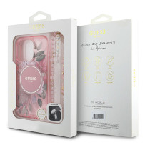 iPhone 16 Pro Max | Coque MagSafe GUESS IML Flowers & Sangle Perlée