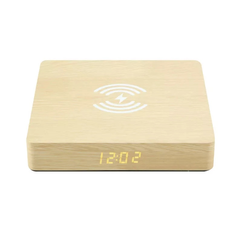 Chargeur Induction W50 en Bois Naturel avec Horloge Digitale