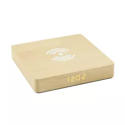 Chargeur Induction W50 en Bois Naturel avec Horloge Digitale