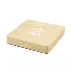 Chargeur Induction W50 en Bois Naturel avec Horloge Digitale