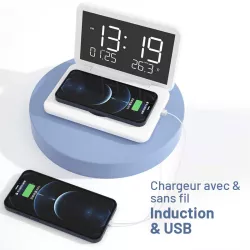 Station Réveil QINSON - Chargeur Qi | Horloge | Réveil | Thermomètre