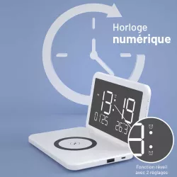 Station Réveil QINSON - Chargeur Qi | Horloge | Réveil | Thermomètre