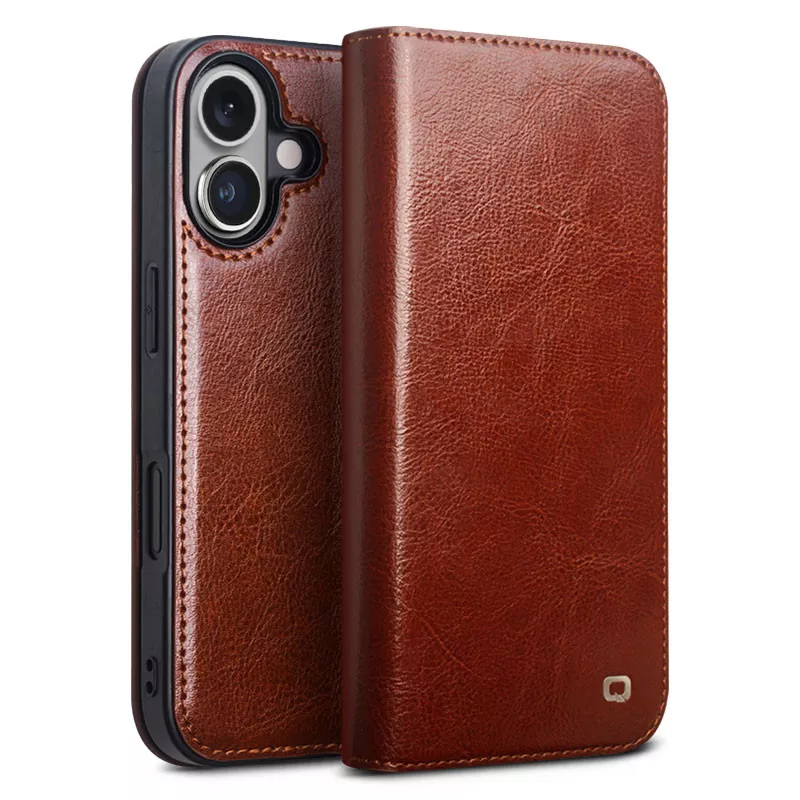 iPhone 16 Plus | Étui Portefeuille QIALINO en Cuir Véritable