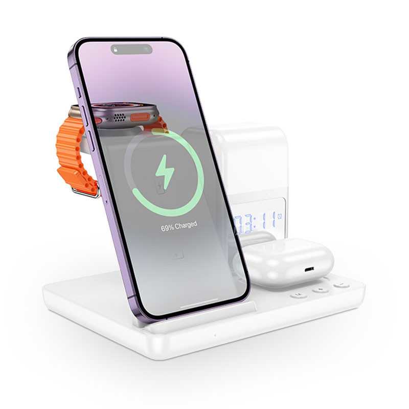 Chargeur Induction 3-en-1 HOCO CQ9 Crown avec Horloge & Veilleuse LED Chargeur Induction 3-en-1 HOCO CQ9 Crown avec Horloge & Veilleuse LED