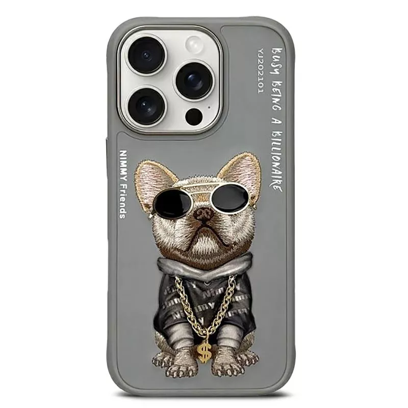 iPhone 16 Pro Max | Coque NIMMY FRIENDS Gray Glasses Cool Dog Brodée
