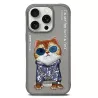 iPhone 16 Pro | Coque NIMMY Gray Glasses Cool Cat Brodée