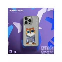 iPhone 16 Pro | Coque NIMMY Gray Glasses Cool Cat Brodée