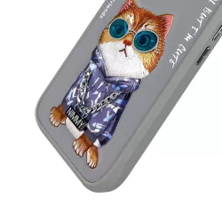 iPhone 16 Pro Max | Coque NIMMY FRIENDS Gray Glasses Cool Cat Brodée
