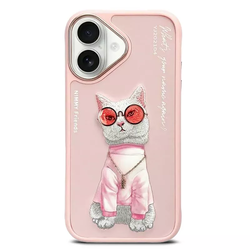 iPhone 16 | Coque NIMMY FRIENDS Pink Glasses Cool Cat Brodée