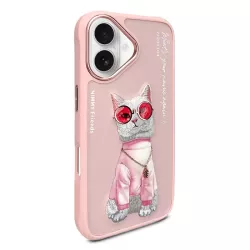 iPhone 16 | Coque NIMMY FRIENDS Pink Glasses Cool Cat Brodée