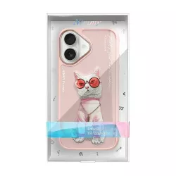 iPhone 16 | Coque NIMMY FRIENDS Pink Glasses Cool Cat Brodée