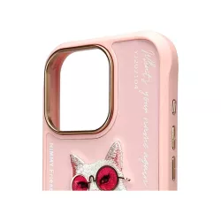 iPhone 16 Pro | Coque NIMMY Pink Glasses Cool Cat Brodée