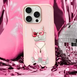 iPhone 16 Pro | Coque NIMMY Pink Glasses Cool Cat Brodée