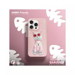 iPhone 16 Pro Max | Coque NIMMY FRIENDS Pink Glasses Cool Cat Brodée