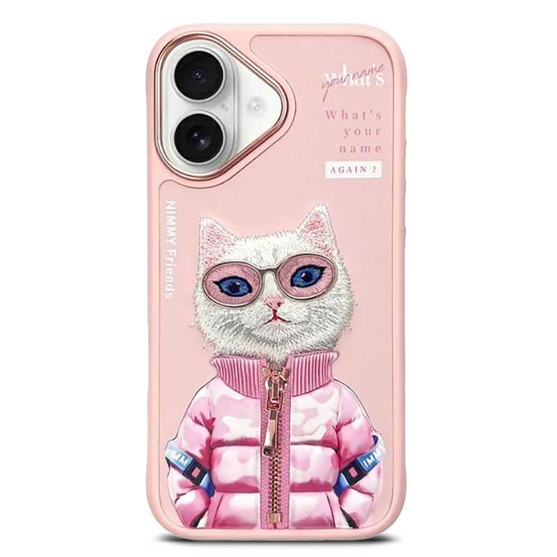 iPhone 16 | Coque NIMMY FRIENDS Cool Cute Pink Cat Brodée iPhone 16 | Coque NIMMY FRIENDS Cool Cute Pink Cat Brodée