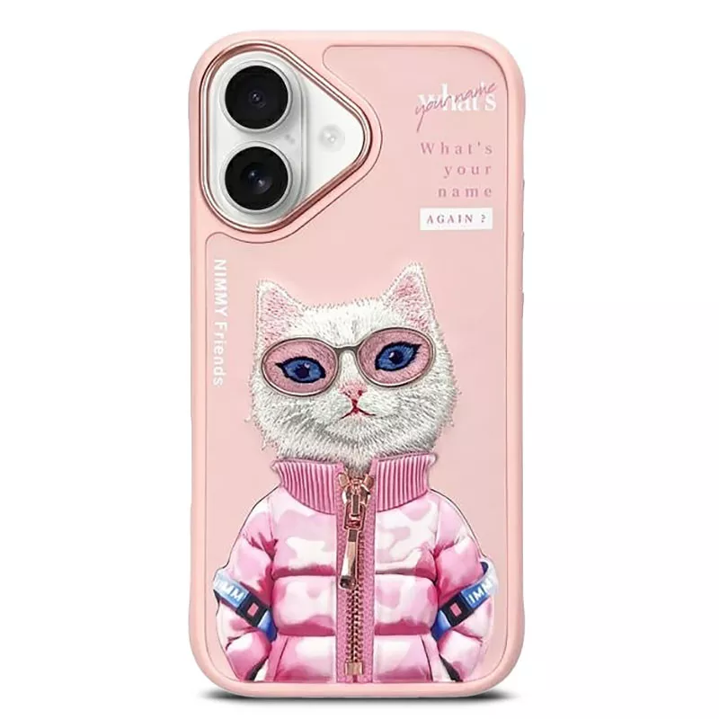 iPhone 16 | Coque NIMMY FRIENDS Cool Cute Pink Cat Brodée